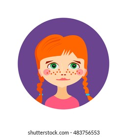 Female girl face avatar profile head. Vector illustration for beauty design. Flat icon isolated on white background. Women close up portrait.