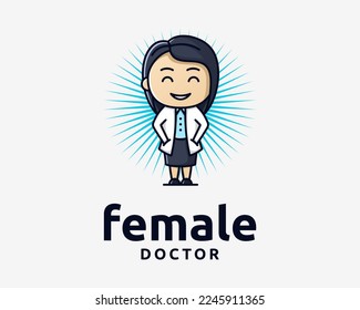 Female Girl Woman Doctor Nurse Staff Uniform Person Cute Cartoon Friendly Mascot Vector Logo Design