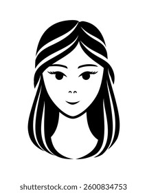 female girl women face icon, sign, symbol, vector illustration, avatar, element black color.