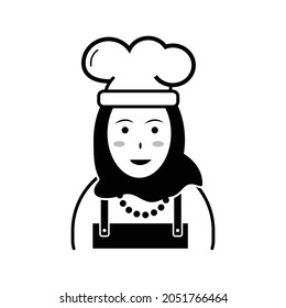 Female glamour Chef wear hijab icon. Flat illustration. outline drawing and isolated with white baground