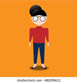 female with glasses cartoon vector illustration
