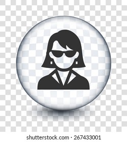 Female with Glasses on Transparent Round Buttons