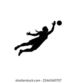 A female goalkeeper jumping to save goal vector silhouette