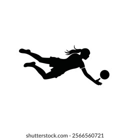 A female goalkeeper jumping to save goal vector silhouette