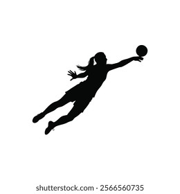 A female goalkeeper jumping to save goal vector silhouette