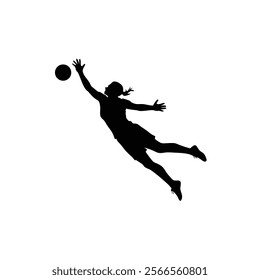 A female goalkeeper jumping to save goal vector silhouette