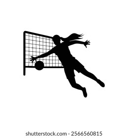 A female goalkeeper jumping to save goal vector silhouette