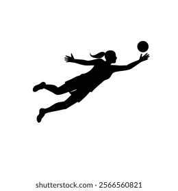 A female goalkeeper jumping to save goal vector silhouette