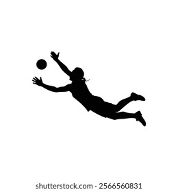 A female goalkeeper jumping to save goal vector silhouette