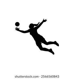 A female goalkeeper jumping to save goal vector silhouette