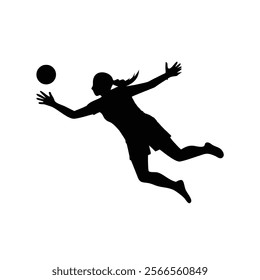 A female goalkeeper jumping to save goal vector silhouette