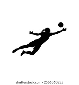 A female goalkeeper jumping to save goal vector silhouette