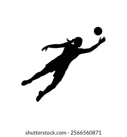 A female goalkeeper jumping to save goal vector silhouette