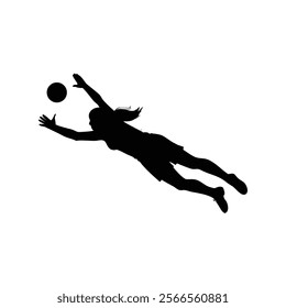 A female goalkeeper jumping to save goal vector silhouette