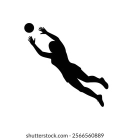 A female goalkeeper jumping to save goal vector silhouette