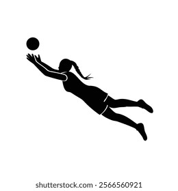 A female goalkeeper jumping to save goal vector silhouette