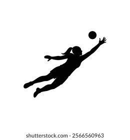 A female goalkeeper jumping to save goal vector silhouette