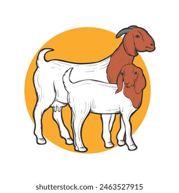 Female goat and kid vector illustration. Suitable for goat farm breeding logo.