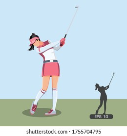 Female Golf Player Hitting the Ball