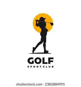 Female golf player silhouette logo design template
