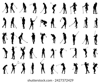female golf players silhouette vector art white background