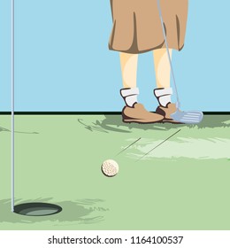 female golfer feet on golf course