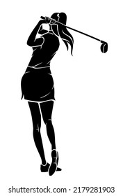 Female Golfer, Long Drive Silhouette Illustration