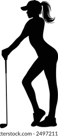 Female golfer silhouette posing with golf club vector