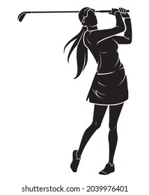 Female Golfer Silhouette, Swinging Golf Club