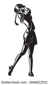 Female Golfer Swing Club, Shadowed Illustration