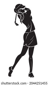 Female Golfer, Swinging Golf Club Silhouette