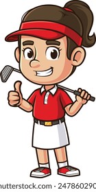 Female golfer thumbs up vector illustration