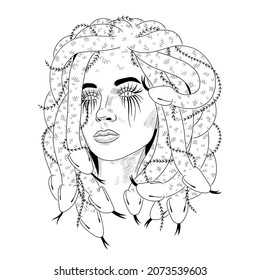 female gorgon. ancient mythology, mystical abilities. face of a beautiful woman and hair of snakes