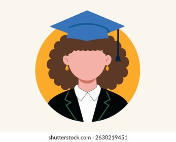 Female Graduate Avatar In Graduation Attire In Flat Vector Illustration Symbolizing Education, Achievement.