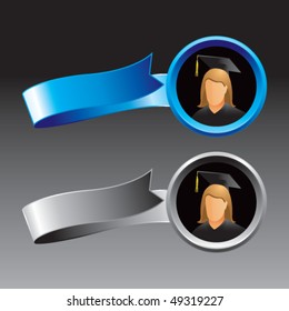 female graduate blue and gray ribbons