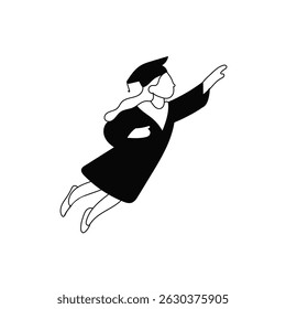 Female graduate celebrates graduation with flying pose