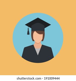 female graduate in gown and graduation cap icon. colorful flat style vector illustration