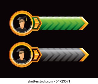 female graduate green and black arrows