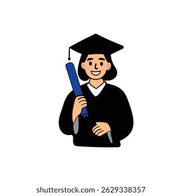 Female graduate holding diploma with white background