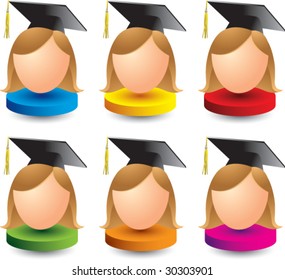 female graduate on colored discs