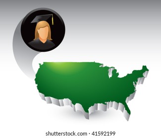 female graduate over united states icon