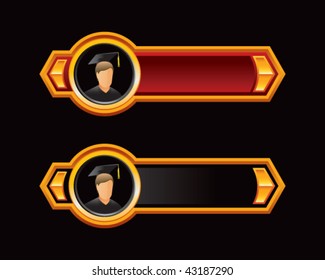 female graduate red and black arrows
