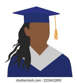 Female graduate student  in gown and graduation cap.  Vector illustration