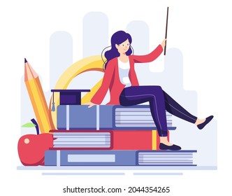 Female graduated with a Mathematics major Compete to win the World Mathematics program, win trophies and awards, become a math teacher at a famous educational institution. Cartoon vector illustration