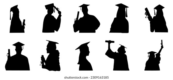 Female Graduation Silhouette Vector Set