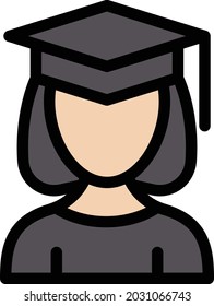 female graduation vector line colour icon