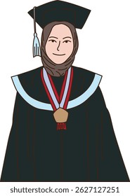female graduation vectors wearing toga, female graduates, Muslim women graduates