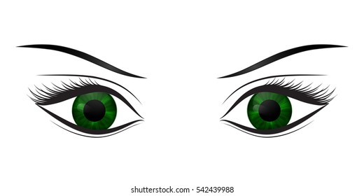 Female green eyes on a white background. Vector illustration.