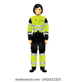 Female green overalls icon cartoon vector. Expert slop. Uniform side