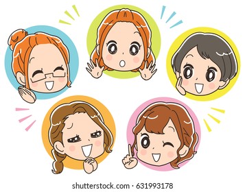 The female group is enjoying it. Set of face icons